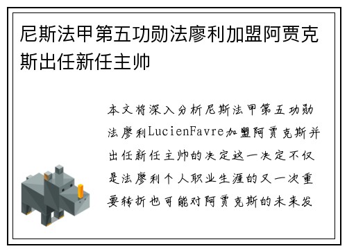 尼斯法甲第五功勋法廖利加盟阿贾克斯出任新任主帅